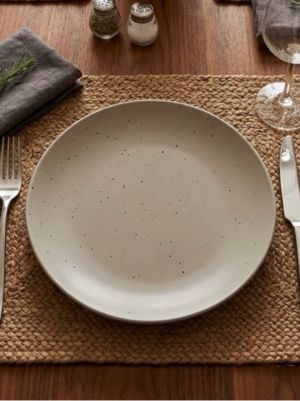 2pk Set Speckled White Black Dinner Plates 2 Two 10" Round Ceramic Home Dining
